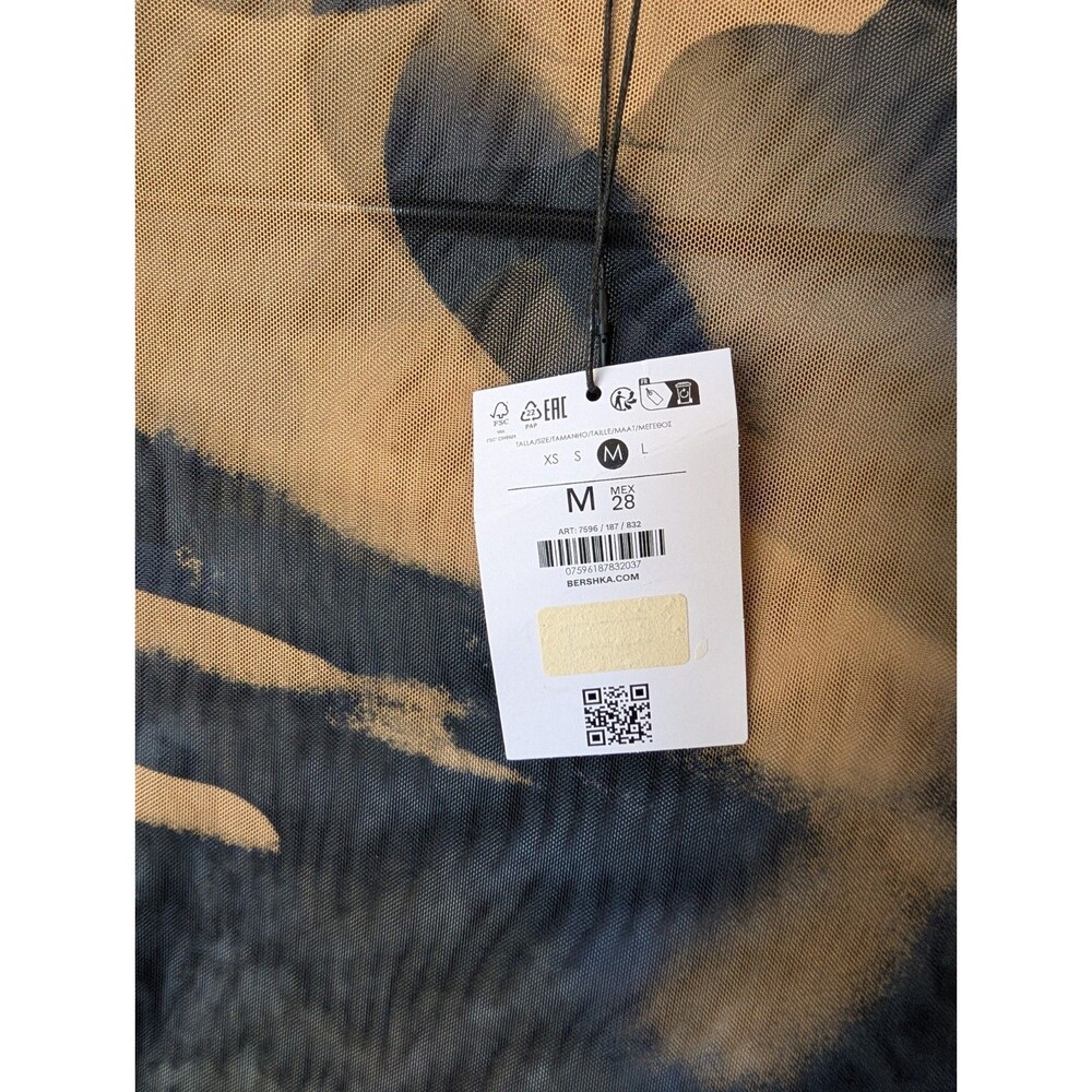NWT Bershka Mesh Top M Ombre Abstract Graphic Long Sleeve High Neck Y2K Grunge - Picture 6 of 8